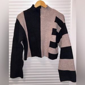 Stylish Black and Tan Women's Turtleneck Sweater